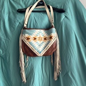 JK Designs Turquoise, Brown & Cream Boho Pattern Crossbody Bag
